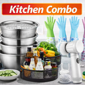 কিচেন কম্বো - কিচেন কম্বো-ভেজিটেবল কাটা-০১, ম্যাজিক ব্রাস-০১, হ্যান্ড গ্লাভস-০১, লাইট-০১, কিচেন রেক-০১